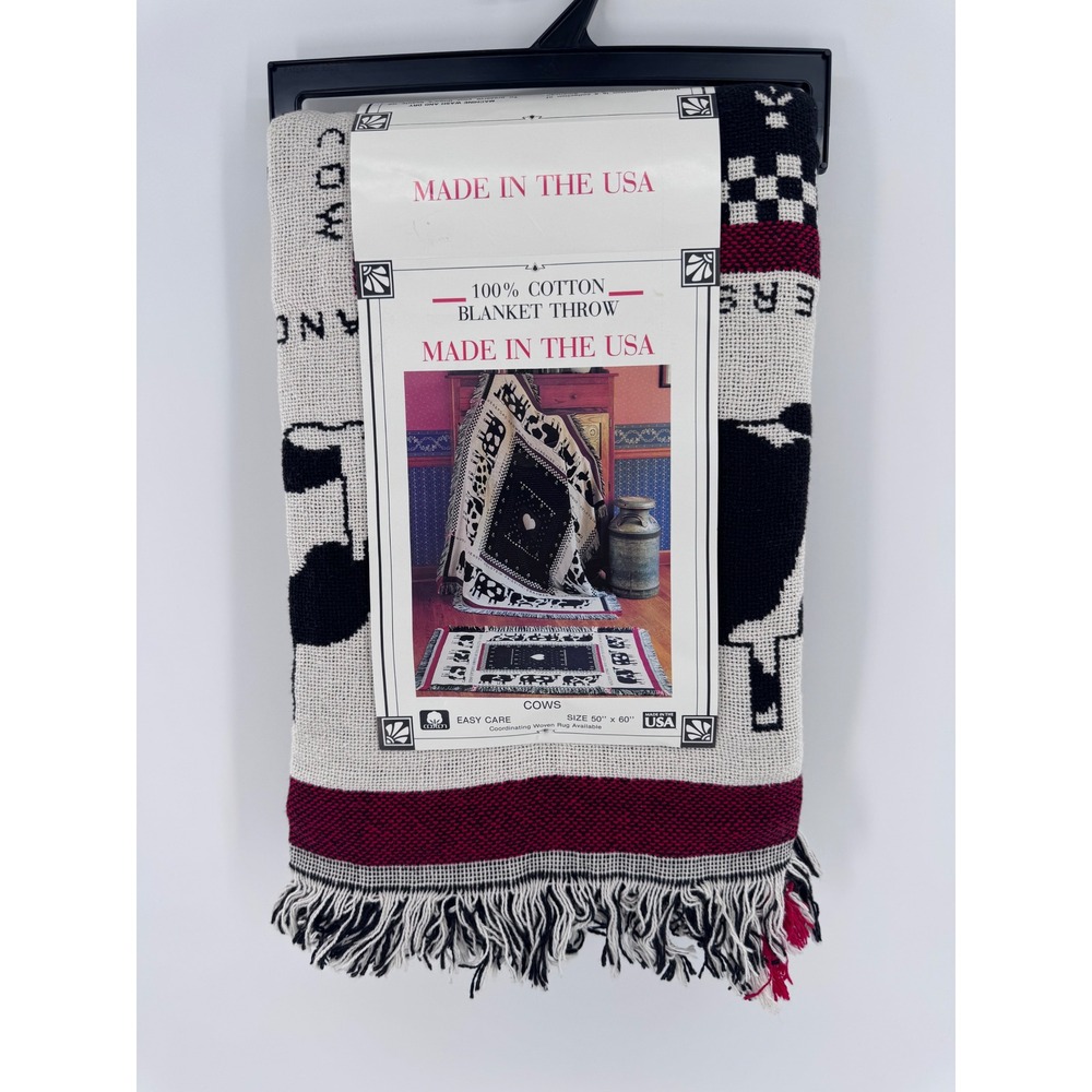 Vintage Heritage Blanket Throw Pat‎ Meyers Farmhouse Cow Heart Woven USA New